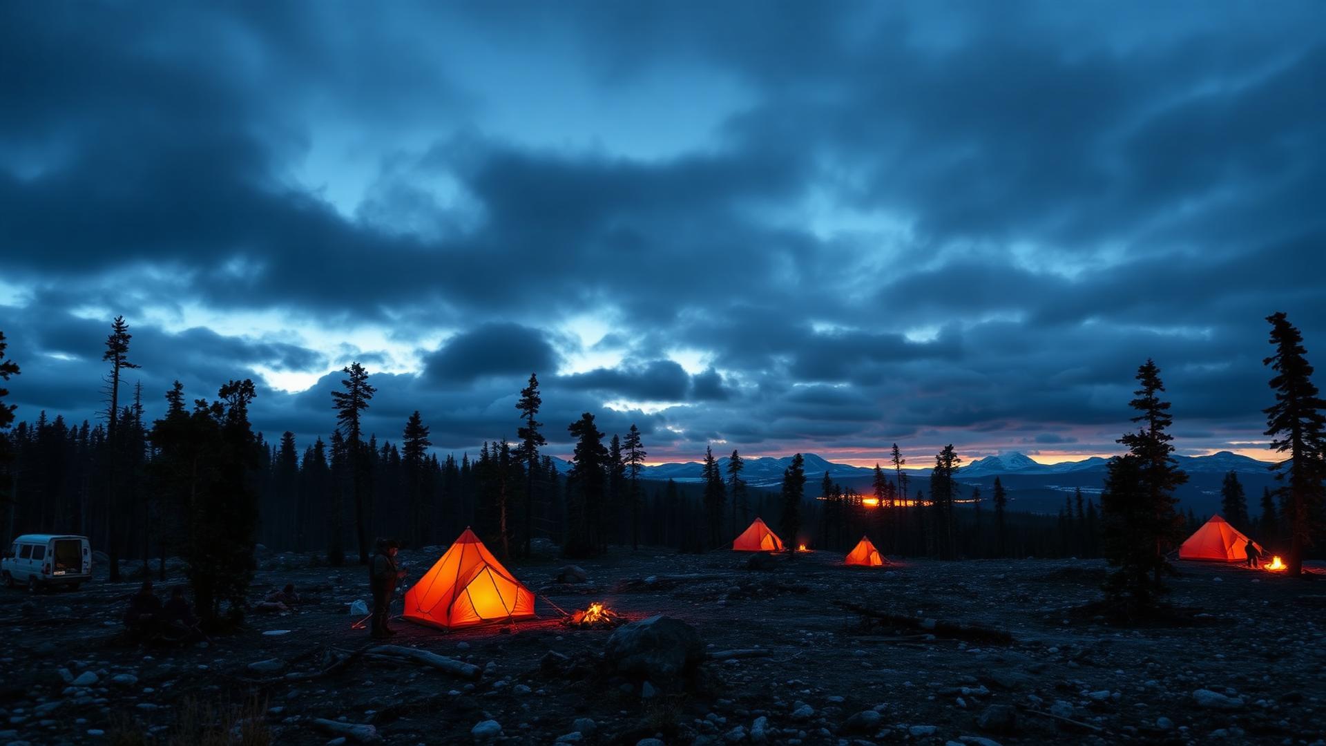 Expedition camp at blue hour